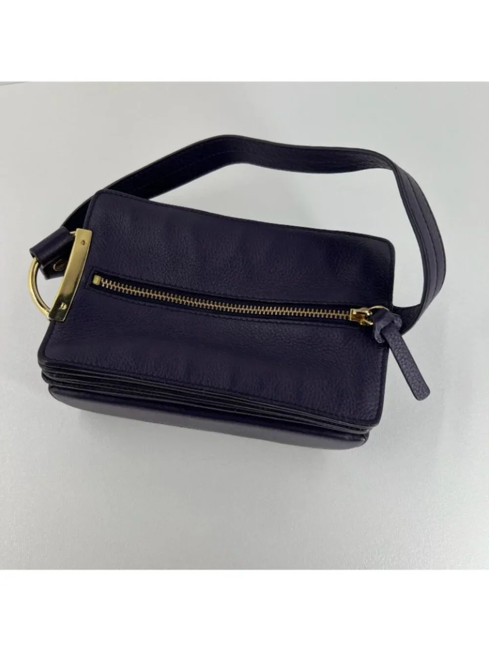 Bodhi Tiered Ruffle Hobo Shoulder Bag Womens Genuine Pebbled Leather Dark Purple